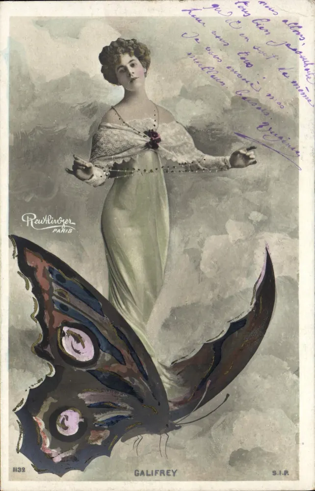 Donna con grande farfalla — Galifrey — editore Rawhlinger, Parigi, n°1132 - Recto