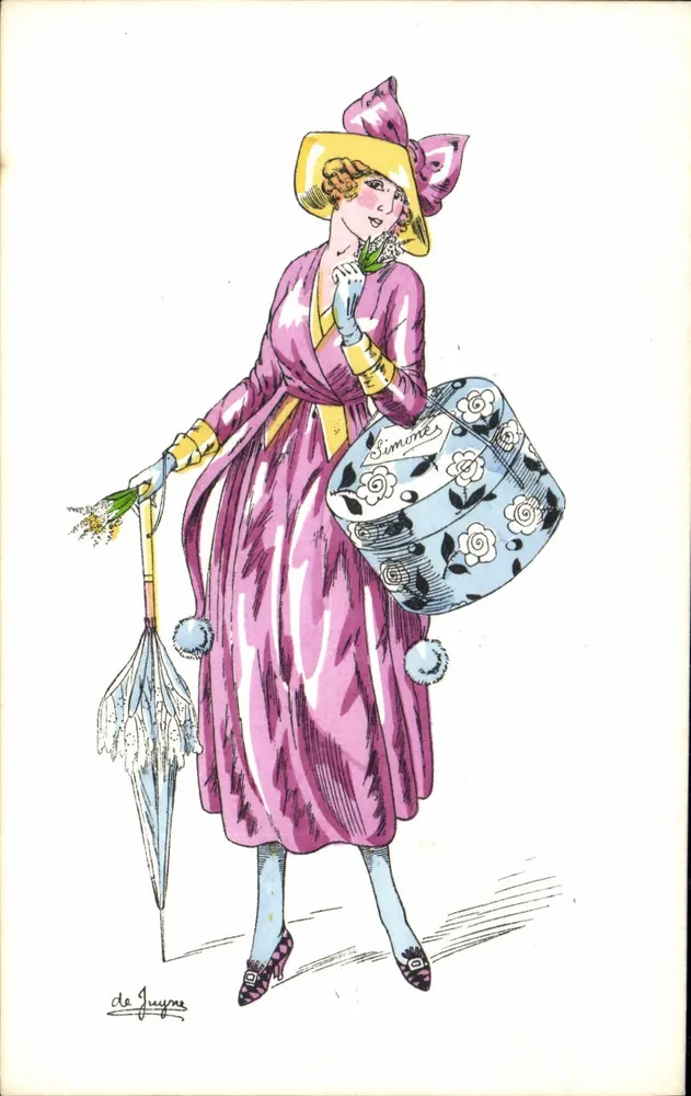 Frau in einem rosa Kleid und gelber Hut — Illustration von Guygne — Verlag PICOT, Nr. 154 - Vorderseite