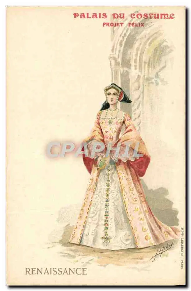 Frau im Renaissance-Kostüm — Palais du Costume, Projekt Félix — Imp. Lemerçier, Paris - Vorderseite