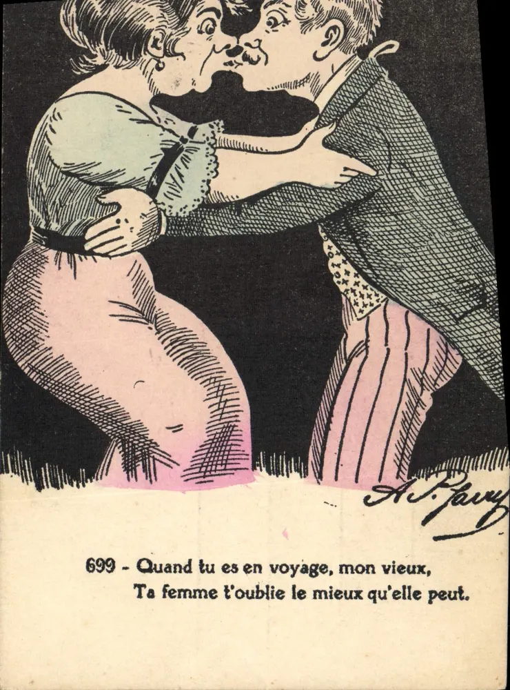Casal se beijando — caricatura humorística — A.B. Pavy, n° 699 - Frente