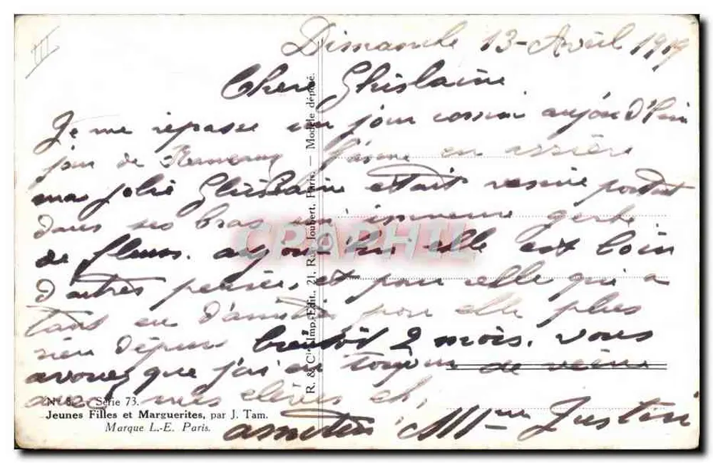 Jovens Moças e Margaridas — Série 73 — R. & C. Lampe, Édit. — Paris - Verso