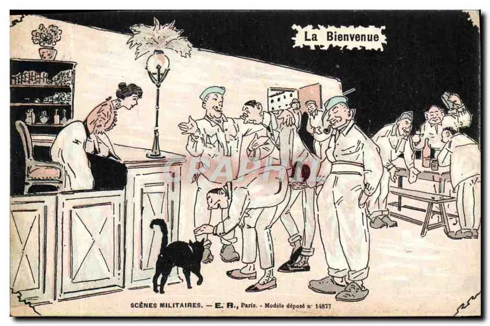 Cenas militares — A Bem-vinda — E.R., Paris, modelo depositado n° 14877 - Frente