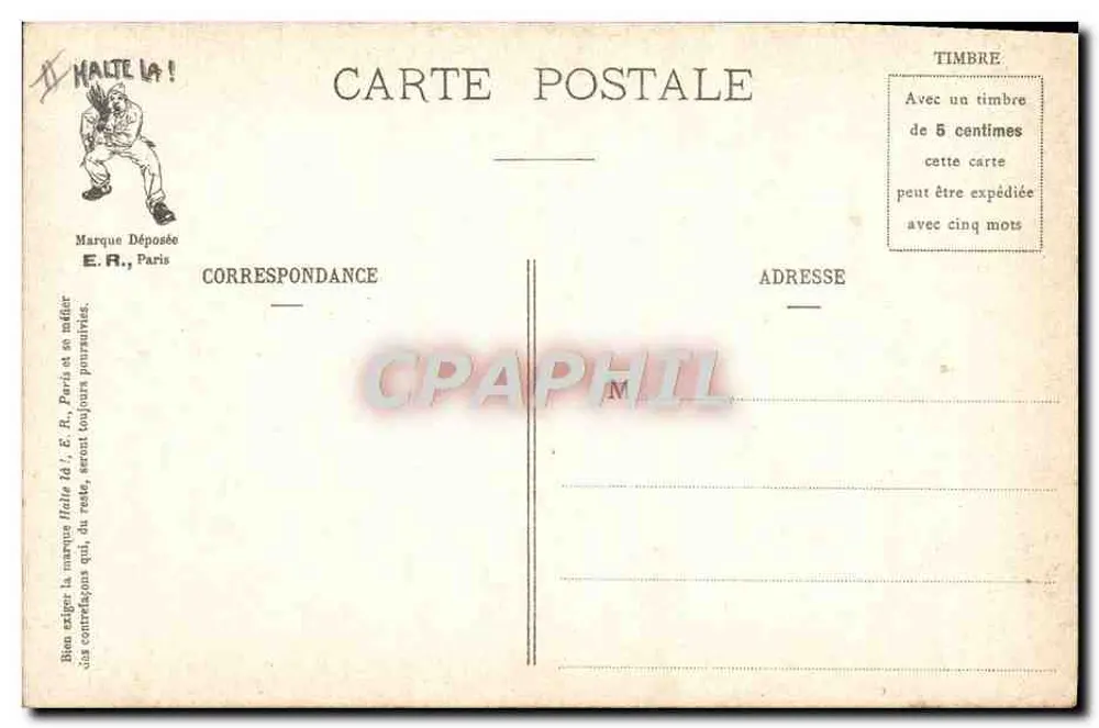 Cenas militares — A Bem-vinda — E.R., Paris, modelo depositado n° 14877 - Verso