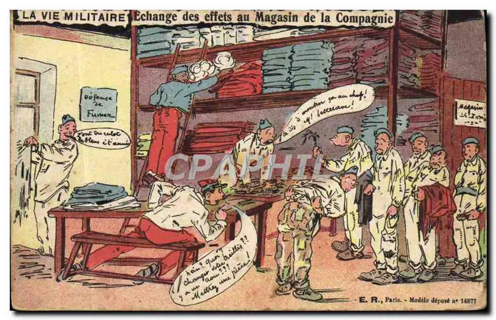 Militärisches Leben — Austausch von Gegenständen im Lagerhaus — E.R., Paris, Modellnummer 14877 - Vorderseite