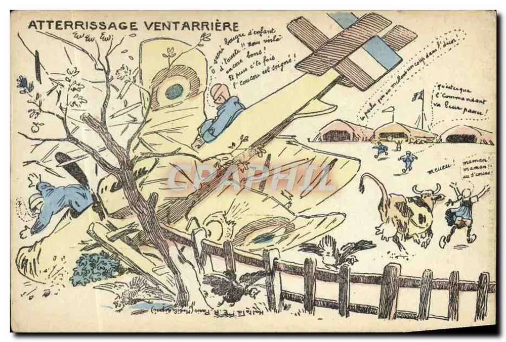 Landung Ventarrièr — humorvoller Zeichnung — E.R., Paris - Vorderseite