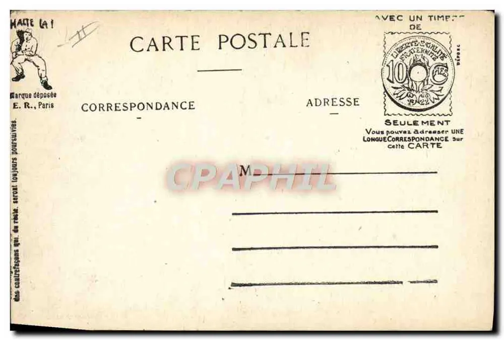 Landung Ventarrièr — humorvoller Zeichnung — E.R., Paris - Rückseite