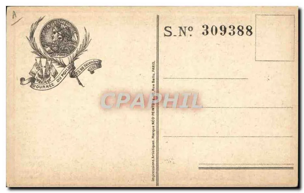 Tag des Poilu — 25. und 26. Dezember 1915 — Marke Néo-Prints, Paris - Rückseite