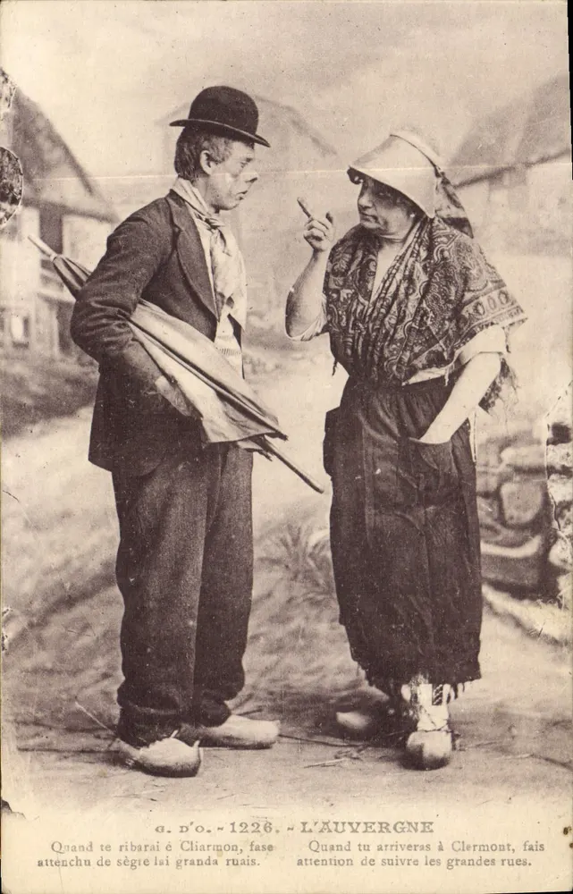 Homem e mulher em conversa — L'Auvergne — g. d'O. n° 1226 - Frente