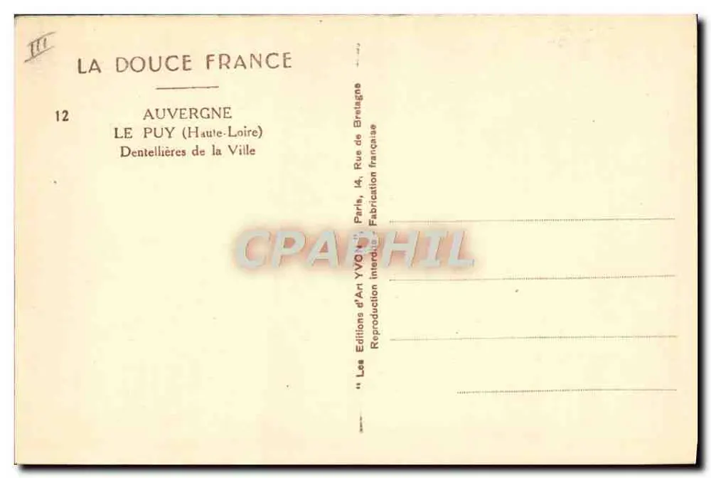 Dentellierinnen der Stadt — Auvergne — Les Éditions d'Art YVOIN - Rückseite