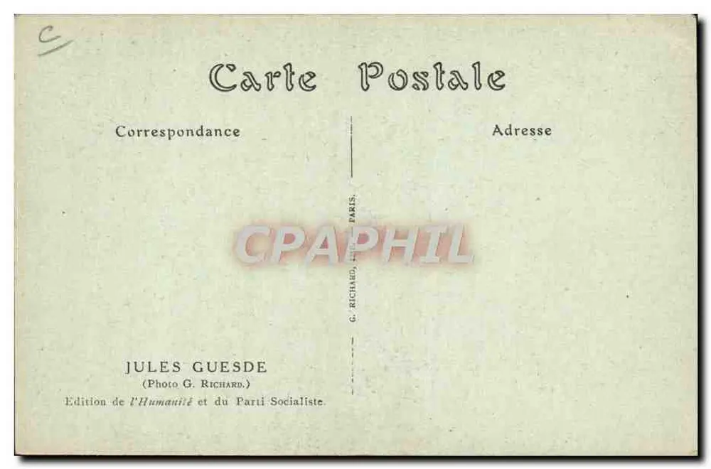 Jules Guesde — retrato escrevendo — Edição da Humanité e do Partido Socialista - Verso
