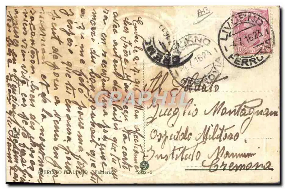 Retrato de rei italiano — coroa e bandeira tricolor — editor desconhecido - Verso