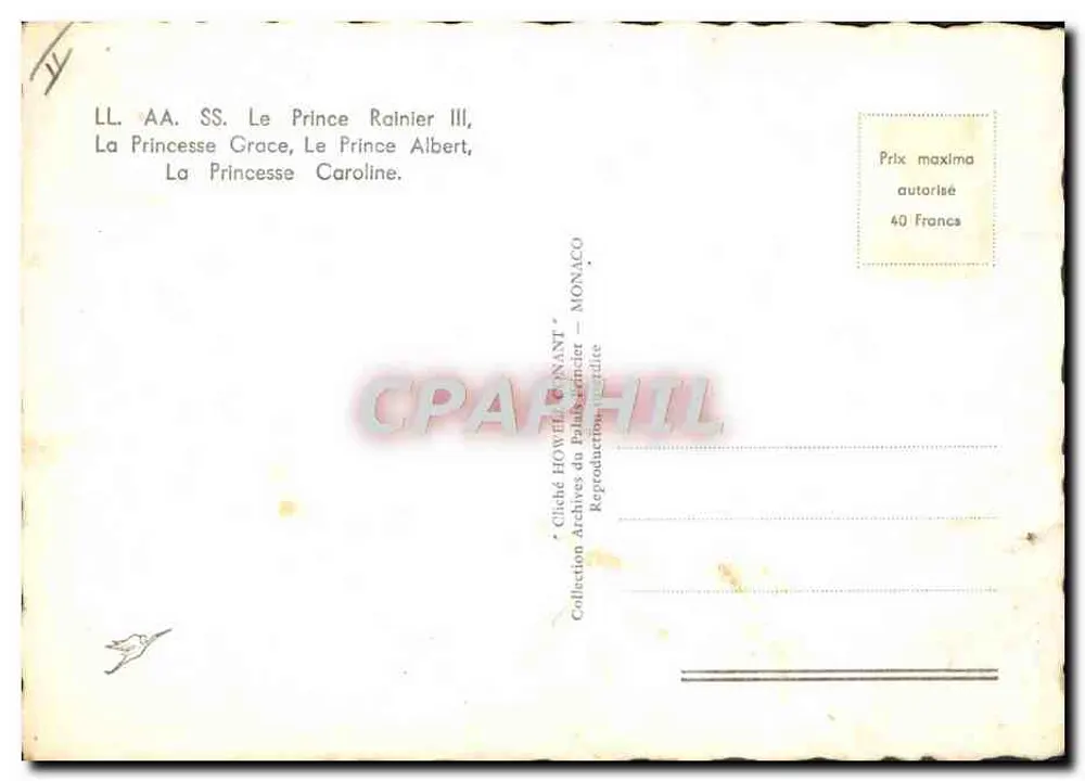 Die Familie der Prinzessin Grace — Monaco — Sammlung HOWILL-NANT - Rückseite