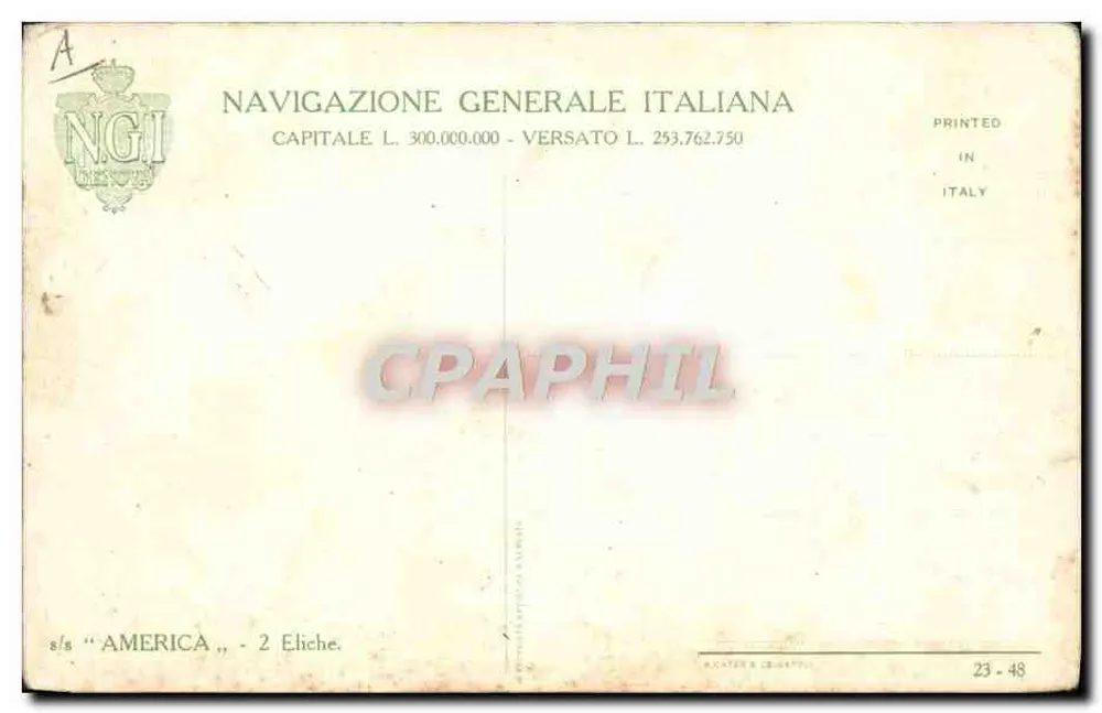 Navio de linha — s/s 'AMERICA' — Navigazione Generale Italiana - Verso