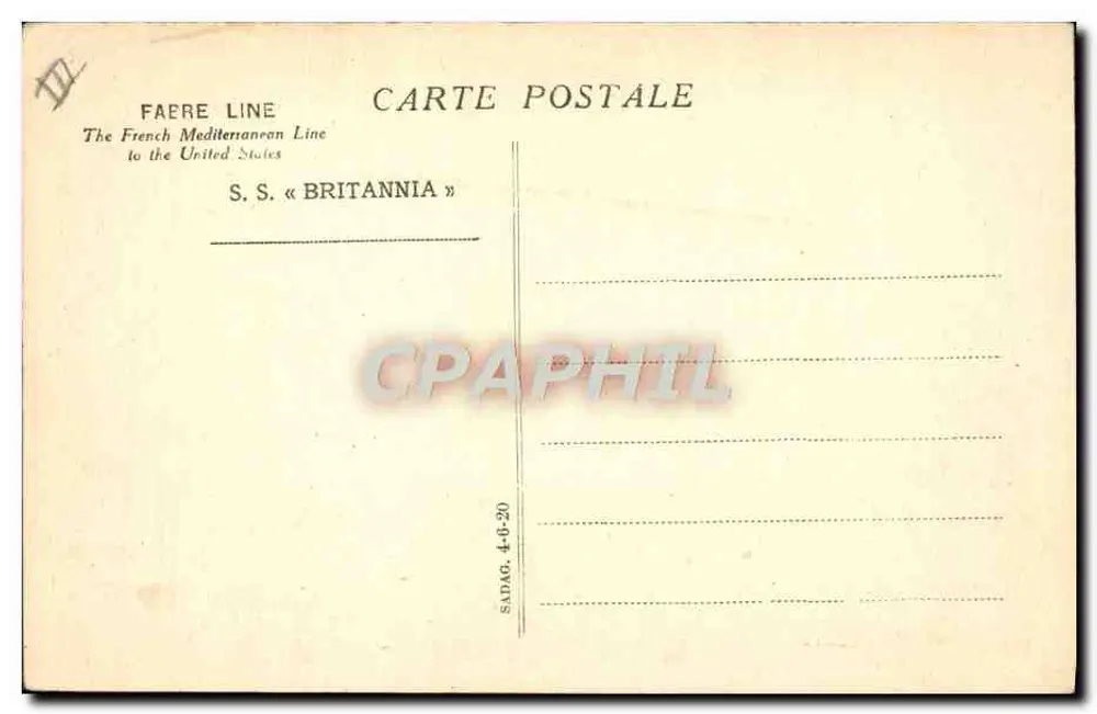 S.S. « BRITANNIA » — navio da Faëre Line — editor SADAG - Verso