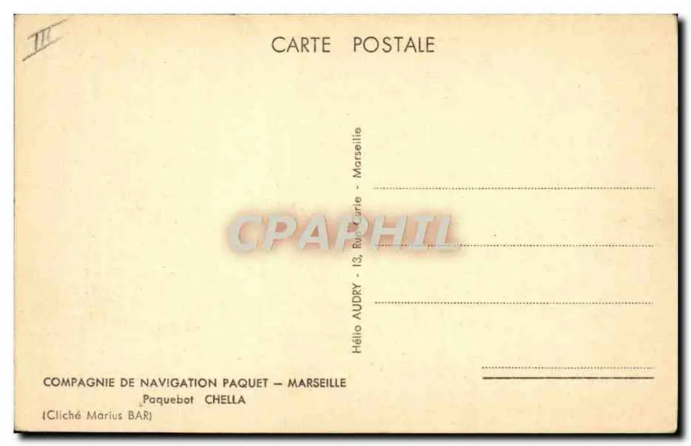 Dampfschiff Chella — Navigationsgesellschaft Paquet — Marseille - Rückseite