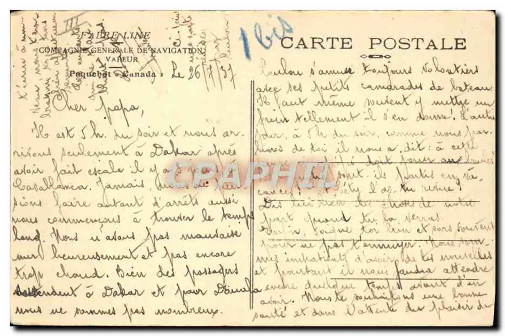 O Canadá — navio da Compagnie Générale de Navigation — editor Pequehet - Verso