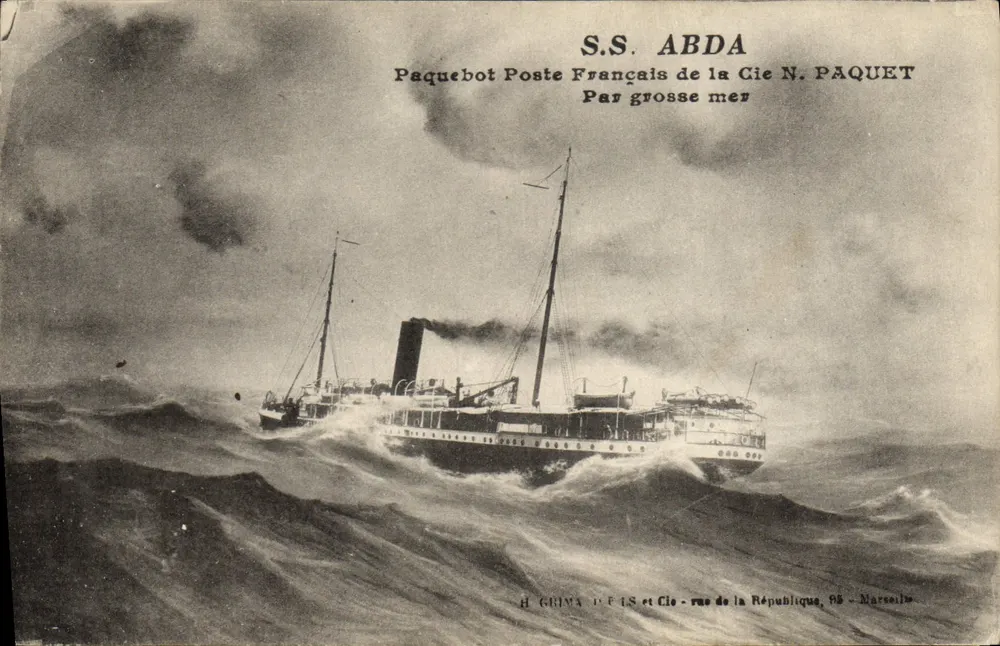 S.S. ABDA — Antike Ansichtskarte des französischen Postschiffes der Gesellschaft N. PAQUET — H. GRIMA & Cie, rue de la République, 95 - Marseille - Vorderseite