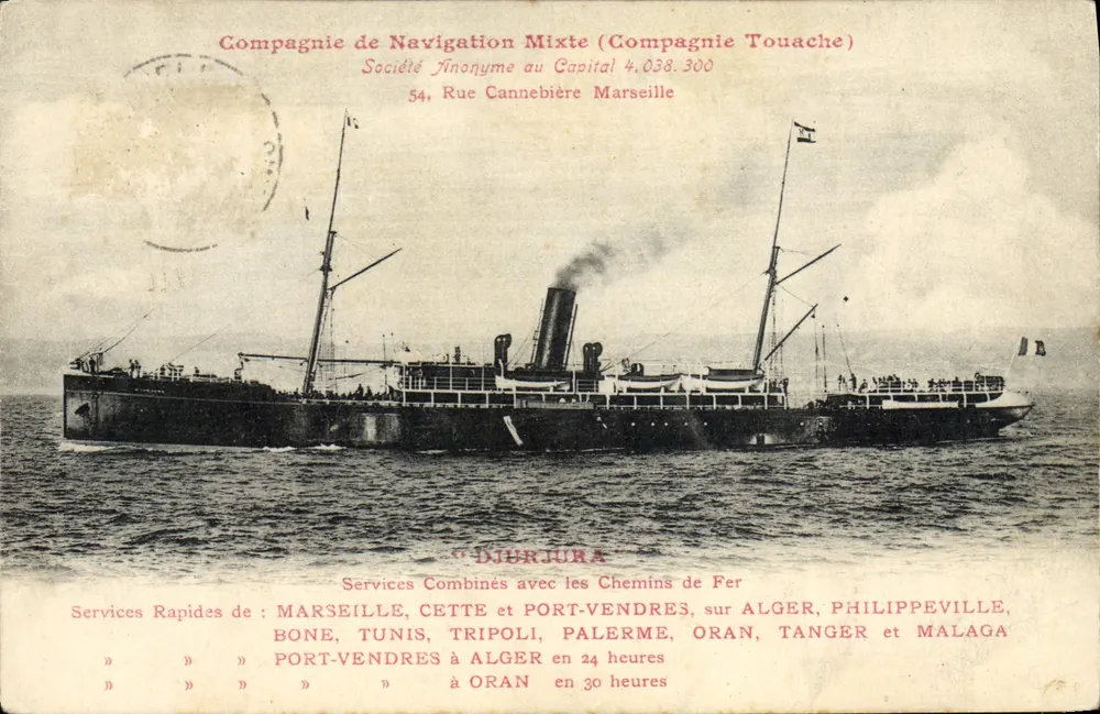 Dampfer DJURJURA — Compagnie de Navigation Mixte (Compagnie Touache) — Marseille - Vorderseite