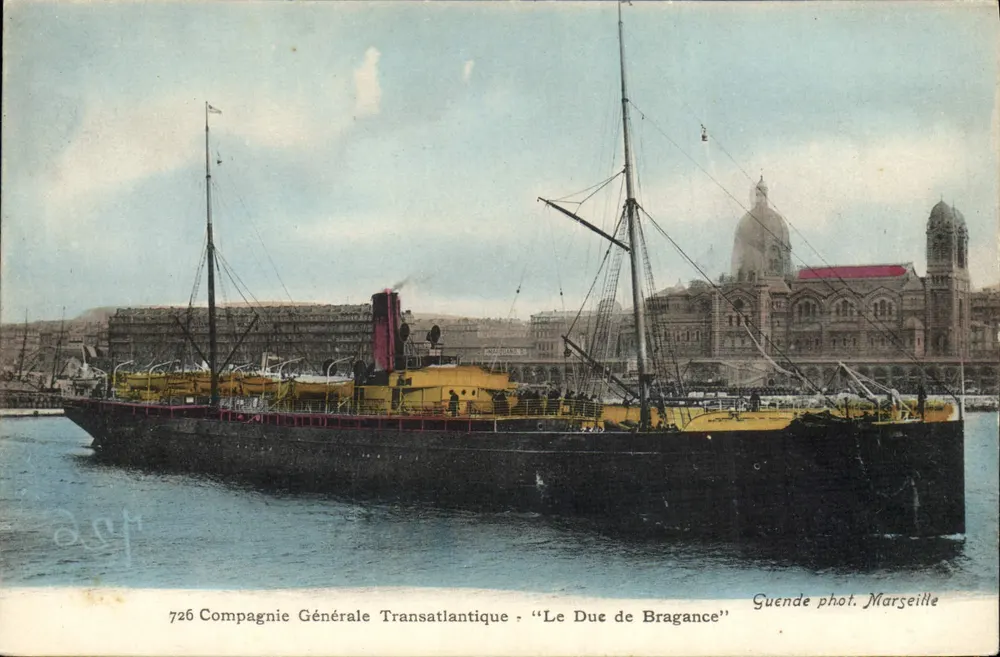 Le Due de Bragance — Dampfer der Compagnie Générale Transatlantique — Guende phot. Marseille - Vorderseite