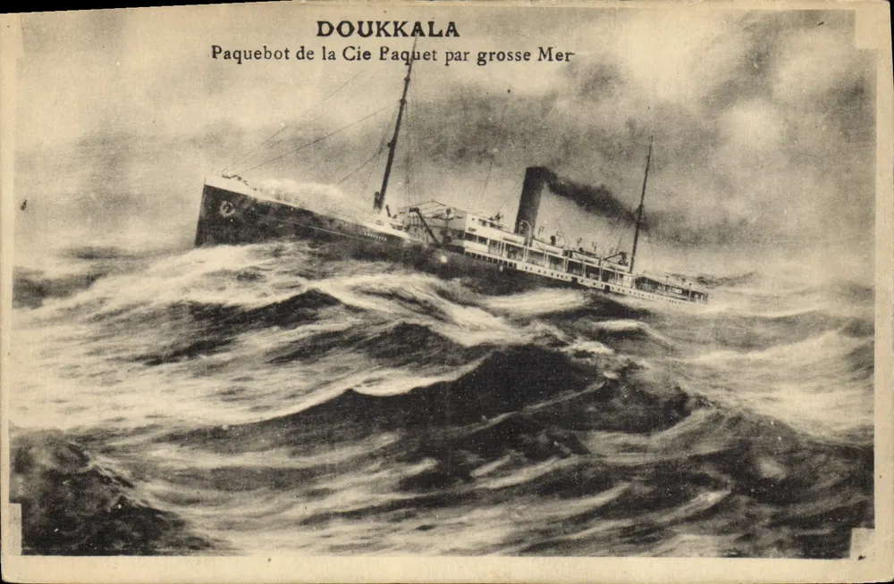 Dampfschiff Doukkala — über eine große See fahrend — Verlag Girimaud Mar Selle - Vorderseite