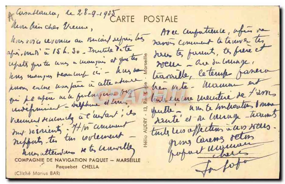 Paquebot Chella — Compagnia di Navigazione Paquebot — Marsiglia - Verso