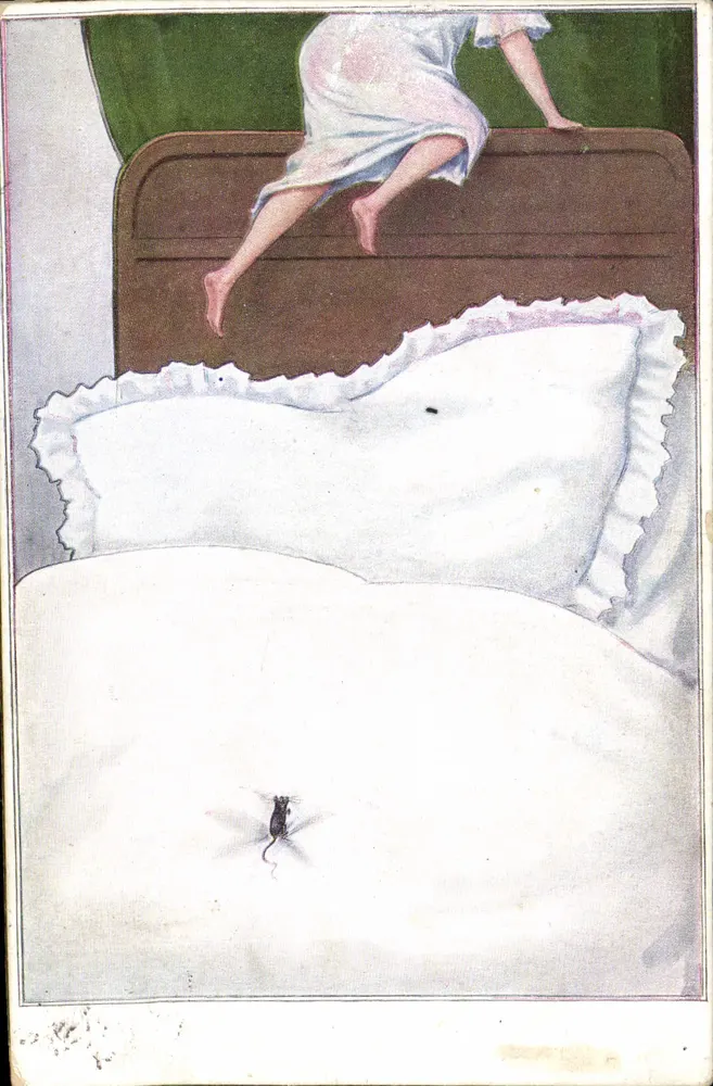 Menina pulando da cama — rato desenhado na colcha — editor desconhecido, número de série não visível - Frente