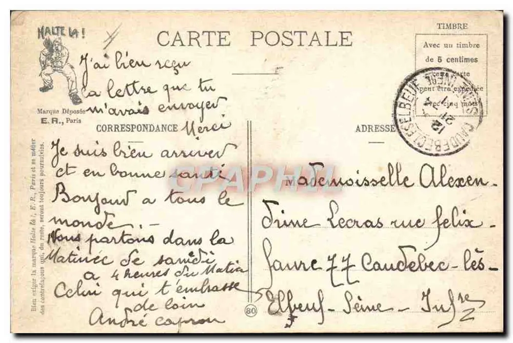 L'ARMÉE MODERNE — O amor e o tabaco — No Salão de Recepção — Editor E.R., Paris, N° 15108 - Verso