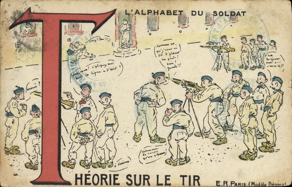 DAS ALPHABET DES SOLDATEN — T für THEORIE ÜBER SCHIEßEN — E.R. PARIS (Modell Dignones) - Vorderseite
