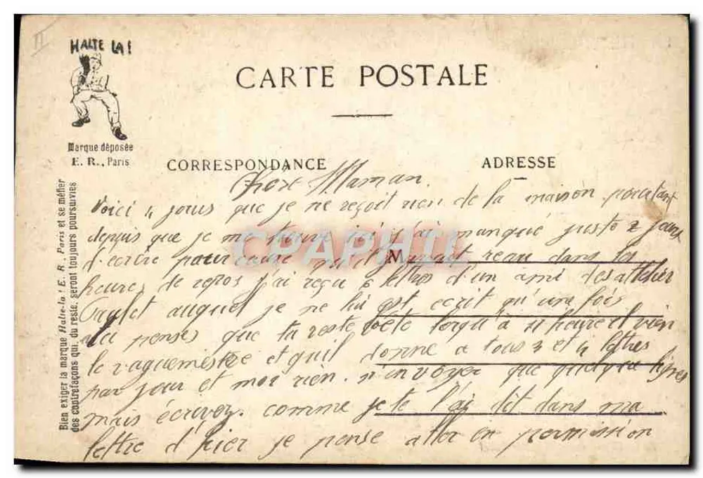 Manobras da Peça - Estação Les Cors. — A Vida Militar, E.R. Paris, Modelo depositado n° 14877 - Verso
