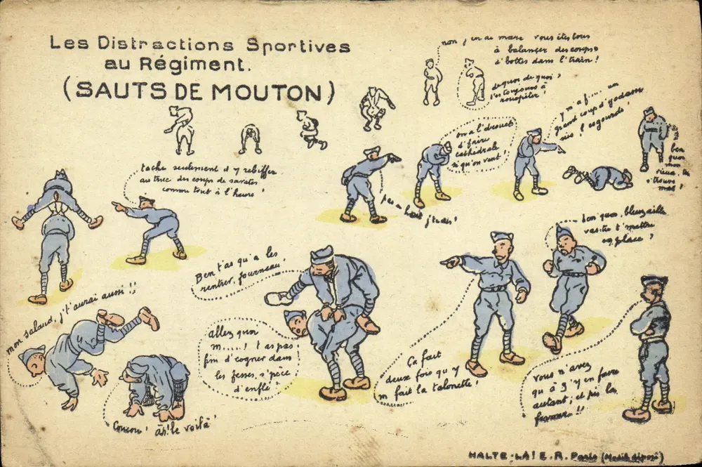 Sportliche Unterhaltung im Regiment — (Schafspringen) — HALTE-LA ! E. A. Poëte (Moulin-à-Papier) - Vorderseite