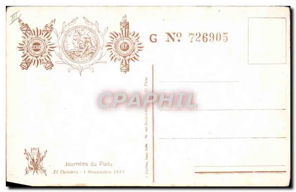 poilu의 날 — 1915년 10월 31일 - 11월 1일 — G 번호 726905 - 뒷면