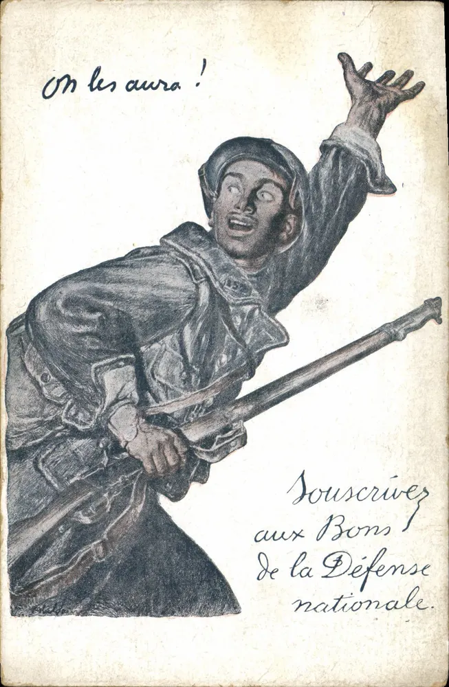 Soldat in Aktion — patriotischer Slogan — Devambez, Imp. Paris, Visé N° 90 - Vorderseite