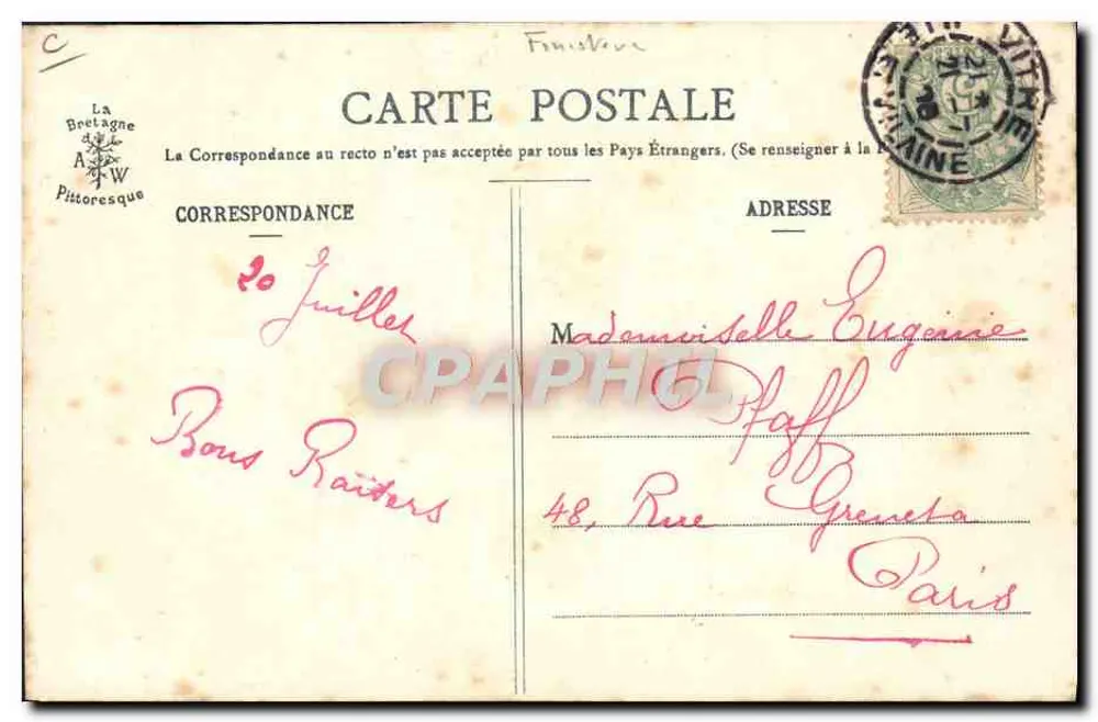Alte Wasserträgerin von Morlaix — Die pittoreske Bretagne — Sammlung A. Wazin, St-Brieuc - Rückseite