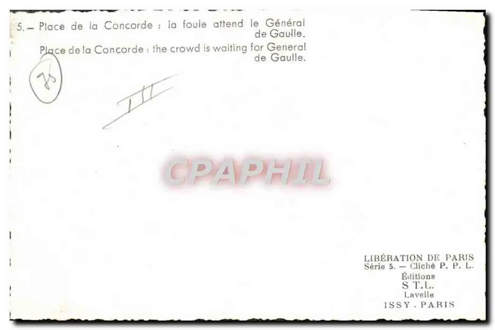 Place de la Concorde — Menge wartet auf General de Gaulle — Éditions S.T.L. Lavelle, Serie 5 - Rückseite