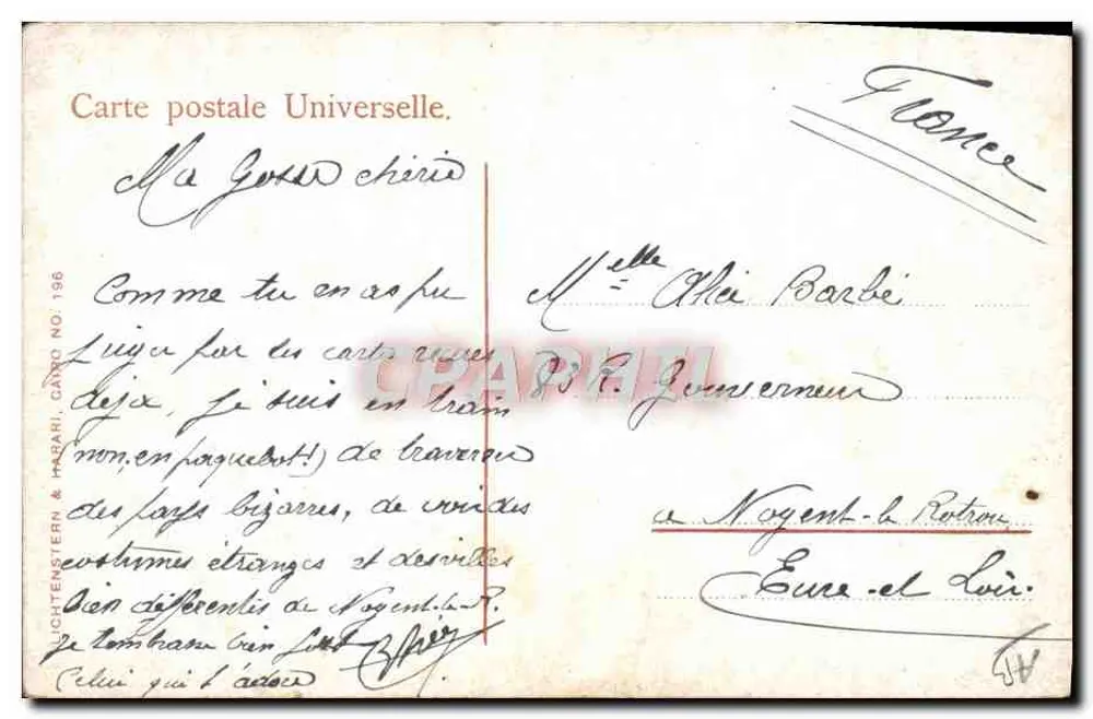 Fumante de hashish — Egito — editor Lichtentstein & Marari, n° 196 - Verso