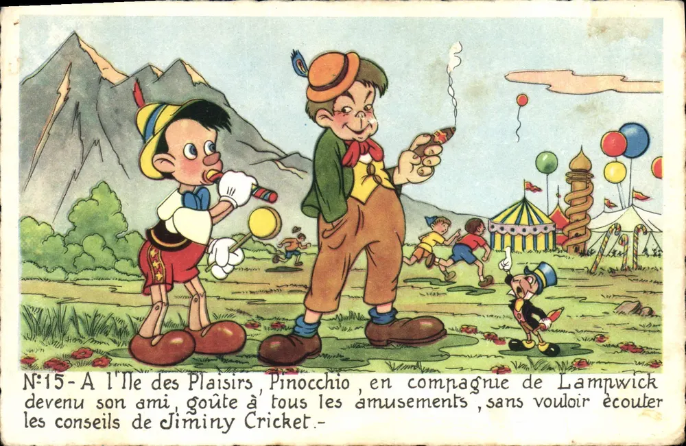 Pinocchio et Jiminy Cricket — scène de la carrière de Lampwick — Éditions SUPERLUXE, S.A. - Frente