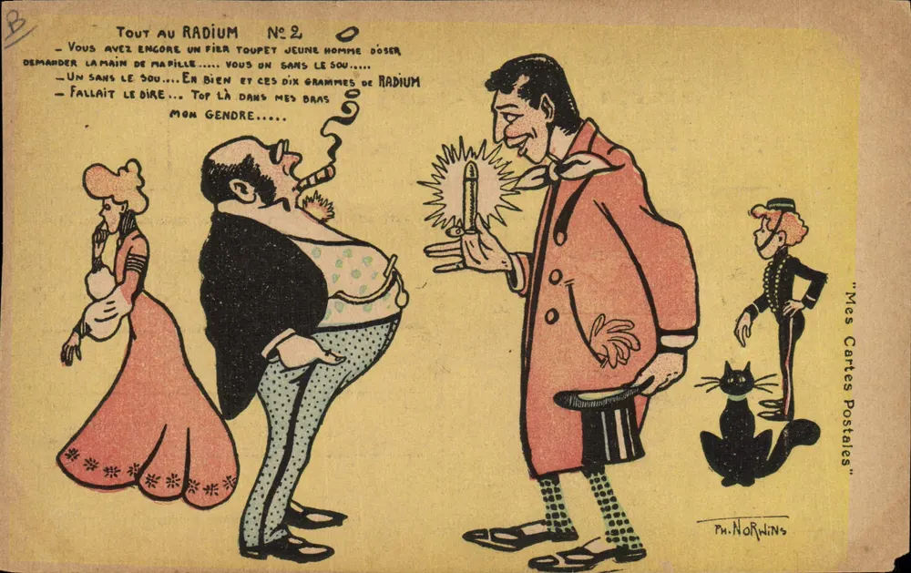 Alles über Radium Nr. 2 — humoristische Karikatur — Ph. Norwins, 'Meine Postkarten' - Vorderseite
