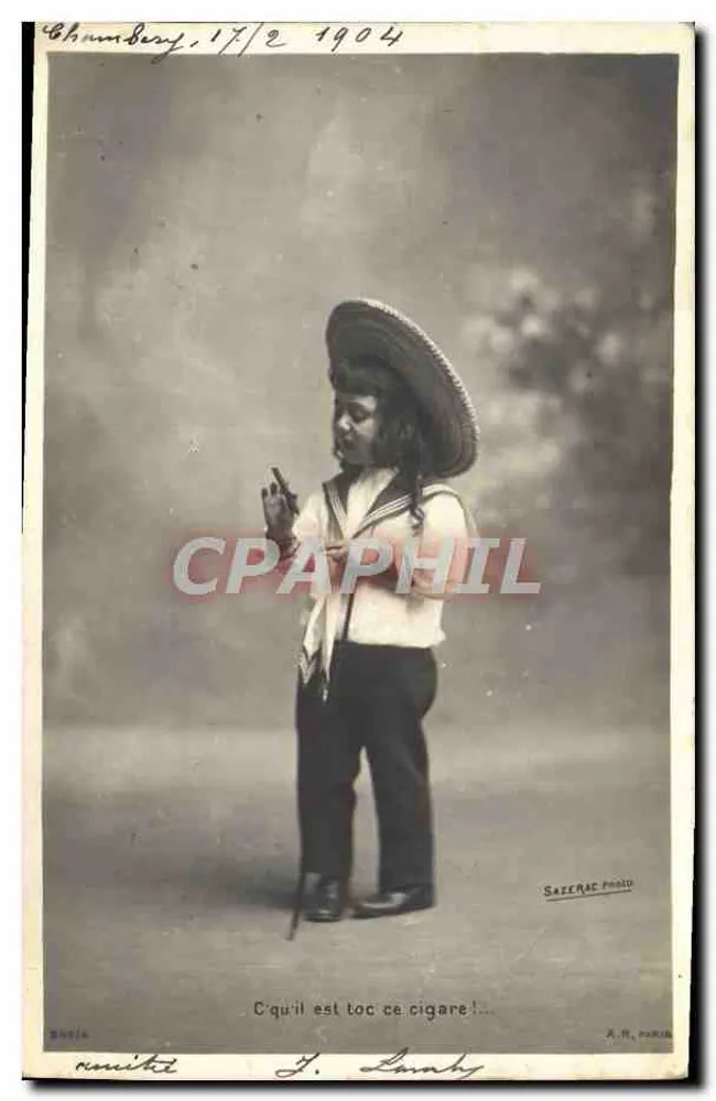 Kind in Seemannskleidung und Strohhut — Sazerac Photo, Paris — Seriennummer nicht sichtbar - Vorderseite