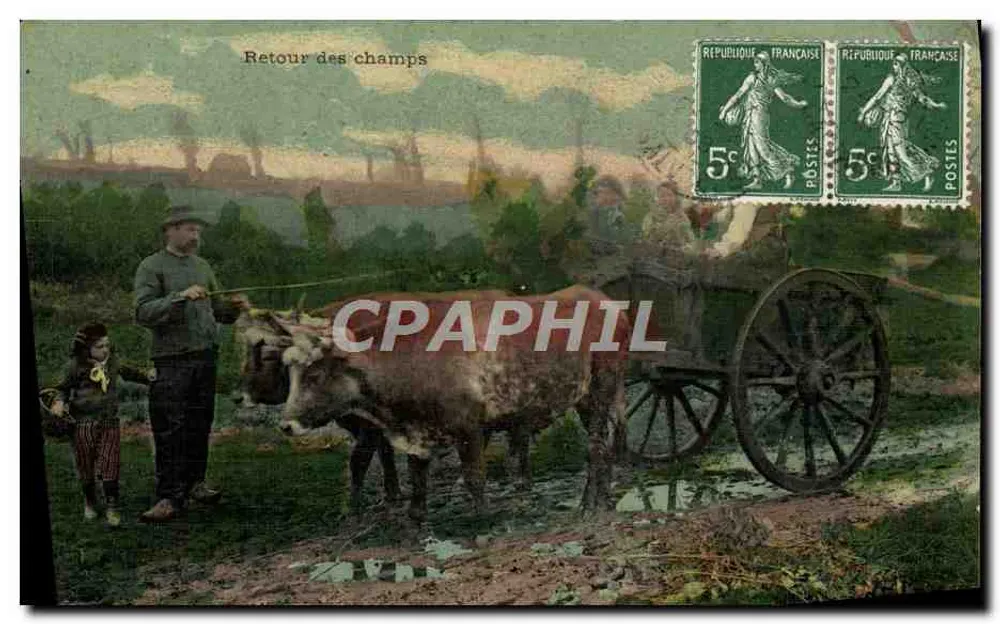 Retorno dos campos — cena agrícola com charrete de bois — editor não visível - Frente