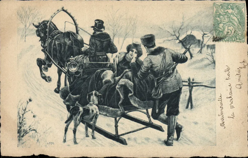 Schlittenfahrt im Winter — Schneeszene — unbekannter Verlag, Seriennummer 1771 - Vorderseite