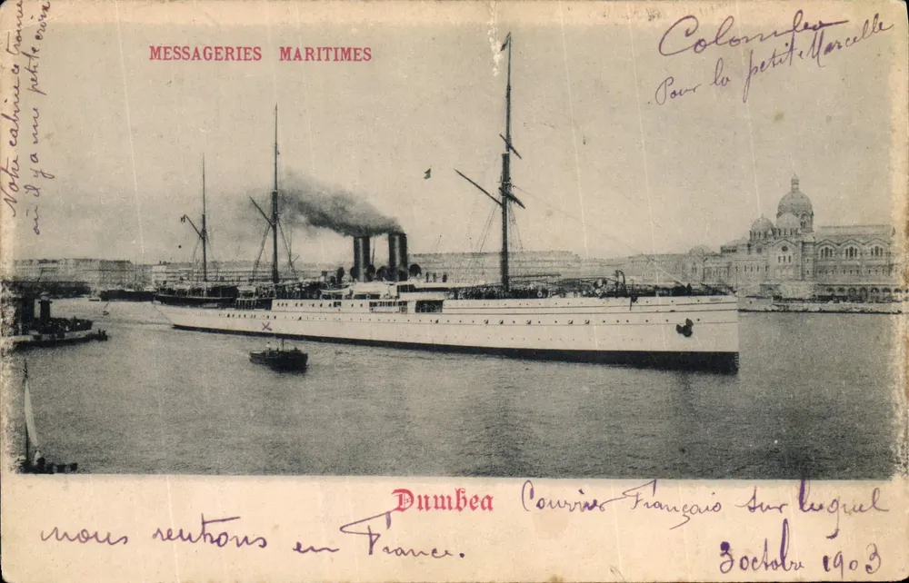 Port de Marseille — navire de la Compagnie des Messageries Maritimes Dumbea — éditeur Dumbea - Recto