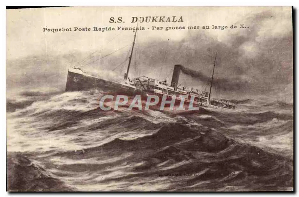S.S. DOUKKALA — Navio postal rápido francês — Em alto-mar ao largo de X.. — Editor: L. VIGNAUX, Paris - Frente