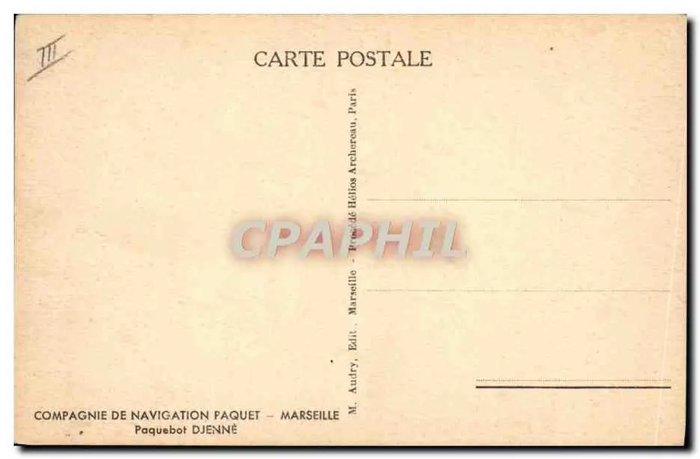 Dampfschiff Djenné — Compagnie de Navigation Paquet — Marseille, Verlag Audry - Rückseite