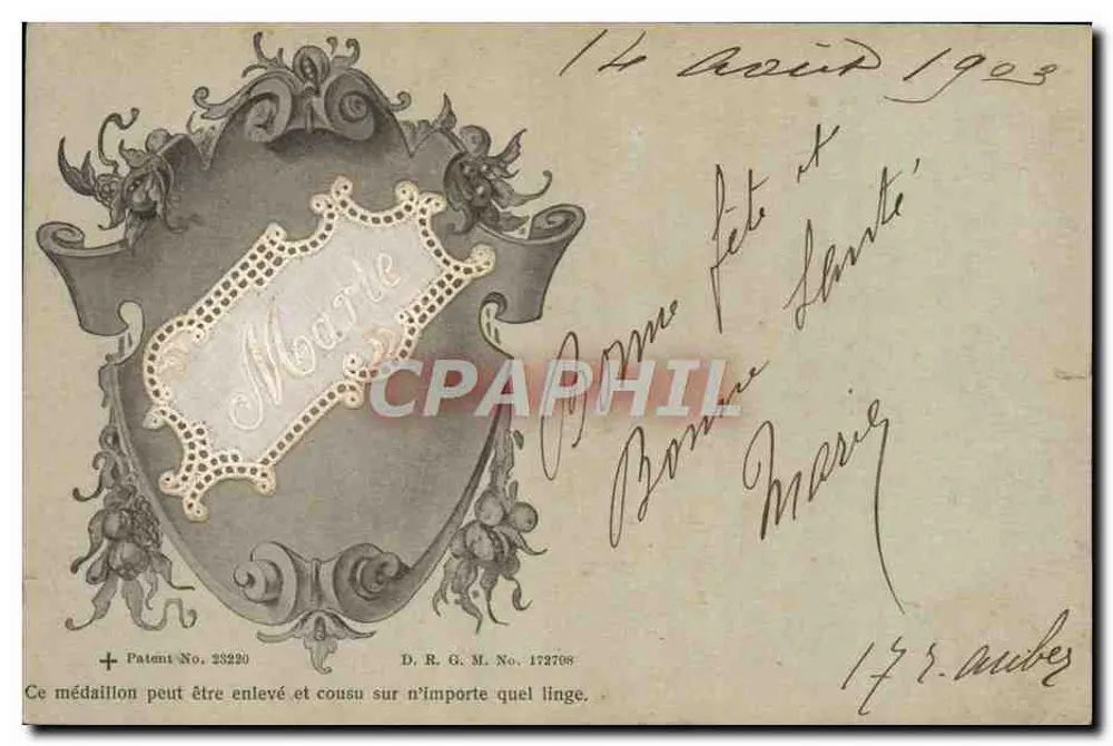 Médaille ornée — éditeur anonyme, n° de série Patent No. 23220 - Vorderseite