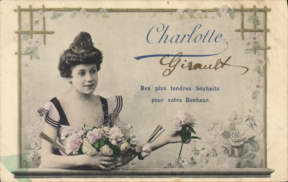 Junge Frau mit Blumenstrauß — Charlotte Girault — Verlag Suggès, Paris - Vorderseite