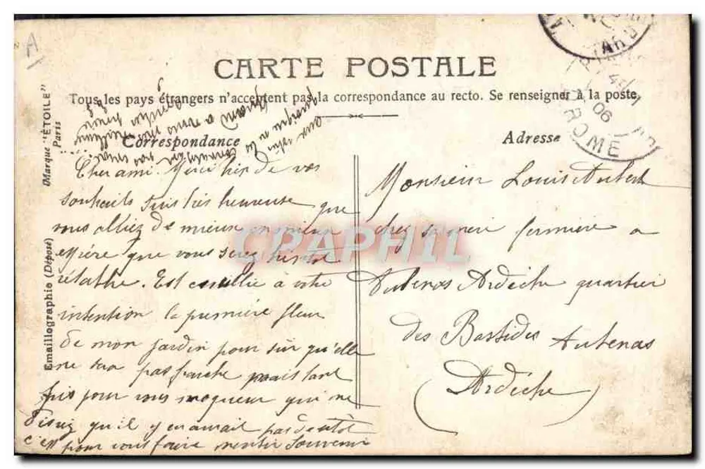 Louis — Dekorative Art Nouveau-Karte — 'ÉTOILE' Paris - Rückseite