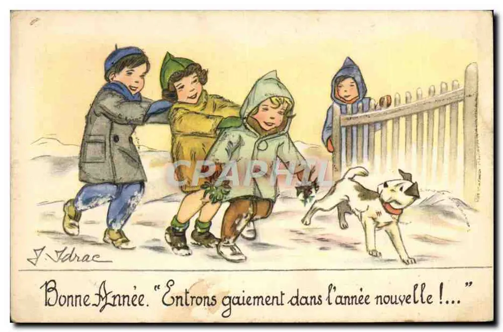 Kinder, die im Schnee spielen — J. Idrac — Texticas Univers Paris N° 201 - Vorderseite