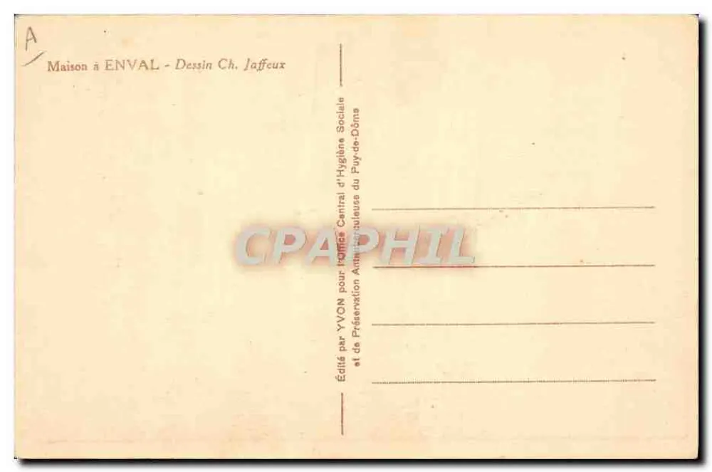 Maison à Enval — Dessin Ch. Jaffeeux — Éditeur Yvon pour l'Hygiène Sociale du Pay-de-Dôme - Rückseite