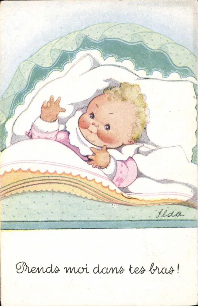Baby in seinem Bett — Illustration — Feldo - Vorderseite