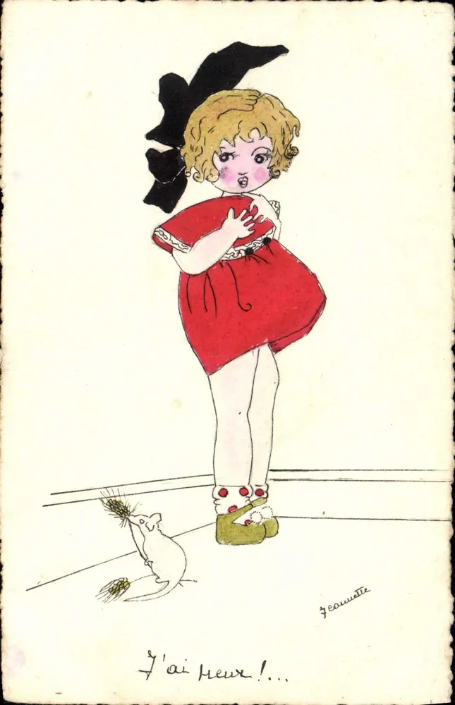 Kleine Mädchen, überrascht von einer Maus — Zeichnung von Jeanette — Verlag Jeanette, Nr. 115 - Vorderseite
